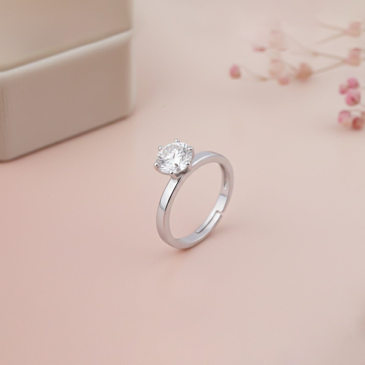 Silver Round Solitaire Wedding, Anniversary Ring