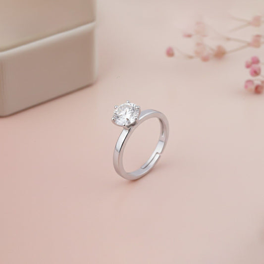 Silver Round Solitaire Wedding, Anniversary Ring