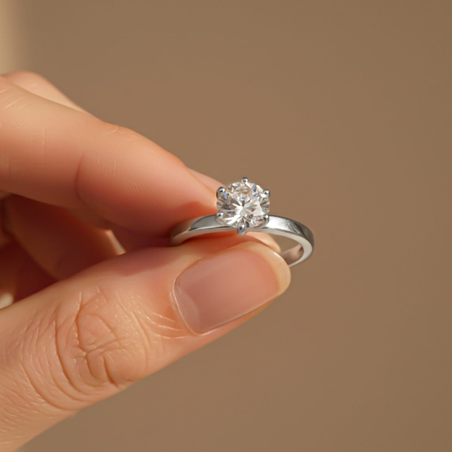 Silver Round Solitaire Wedding, Anniversary Ring