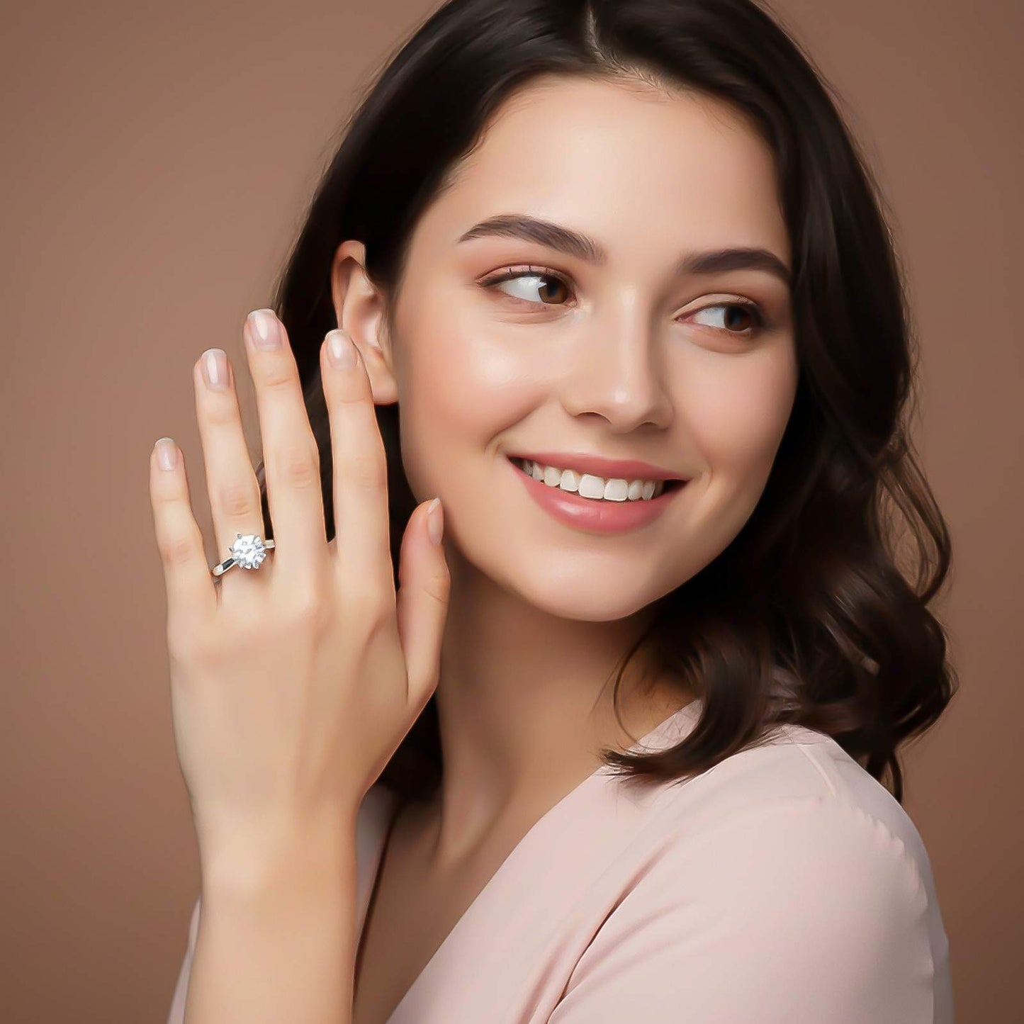 Silver Round Solitaire Wedding, Anniversary Ring