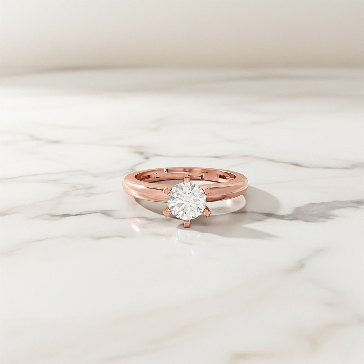 Rose Gold Round Solitaire Wedding, Anniversary Ring