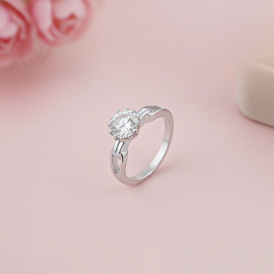 Silver Zircon Round Solitaire Ring