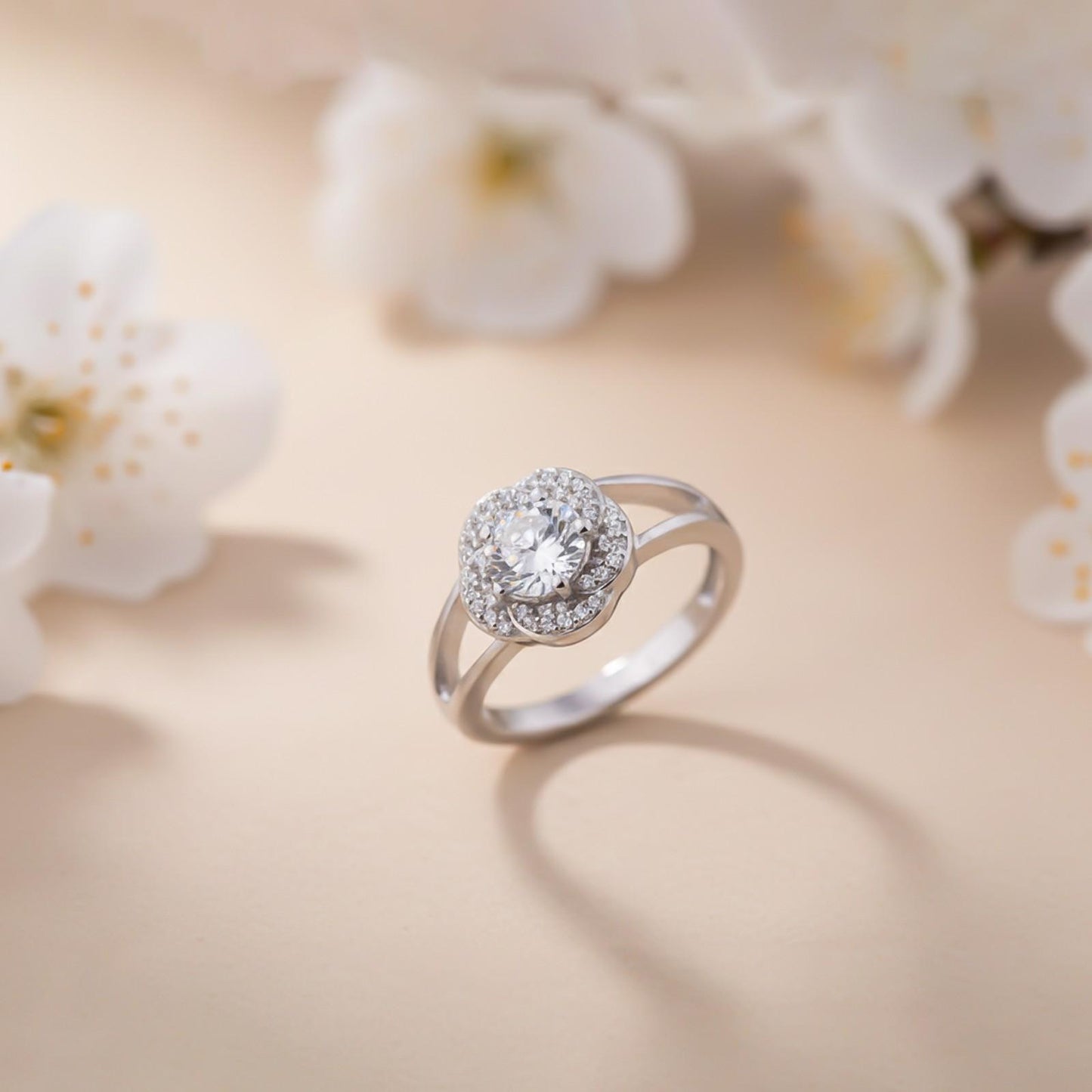 Sterling Silver Round Halo Style Ring