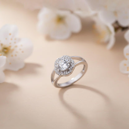 Sterling Silver Round Halo Style Ring