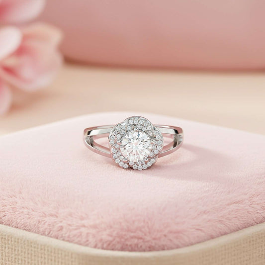 Sterling Silver Round Halo Style Ring