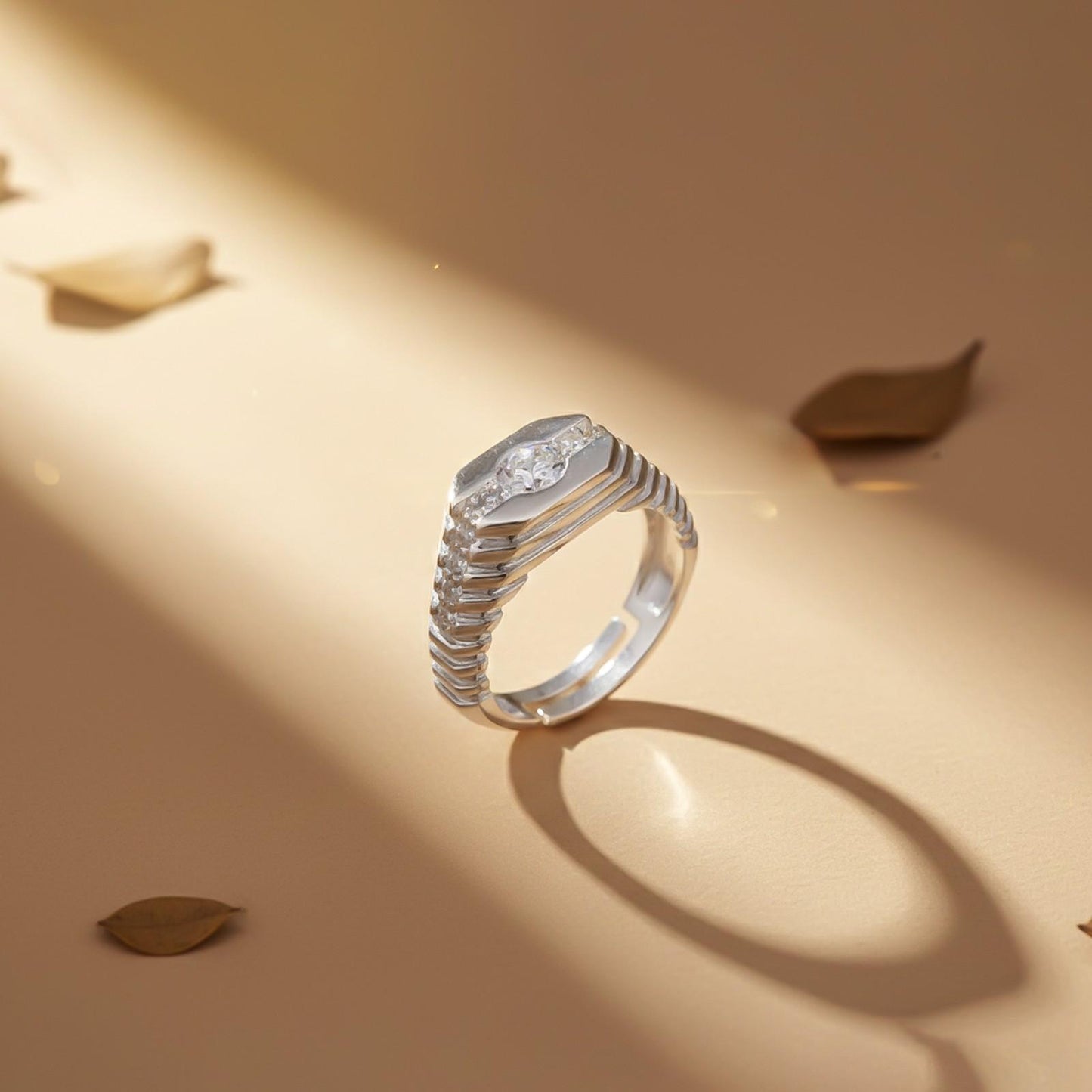 Silver CZ Chest Men's Band Ring