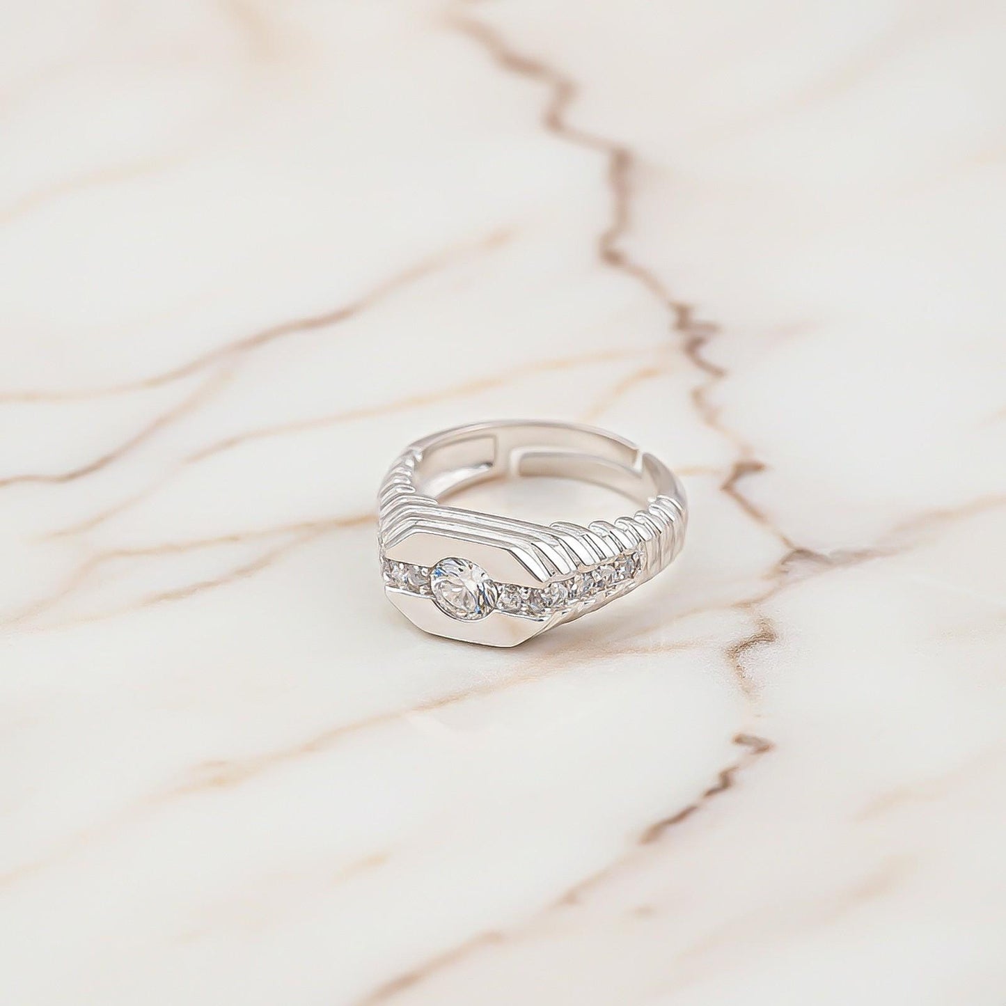 Silver CZ Chest Men's Band Ring