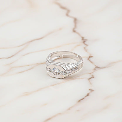 Silver CZ Chest Men's Band Ring