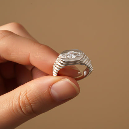 Silver CZ Chest Men's Band Ring