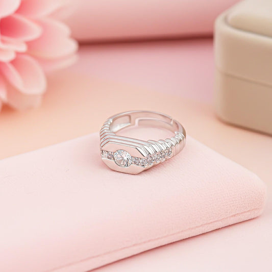 Silver CZ Chest Men's Band Ring