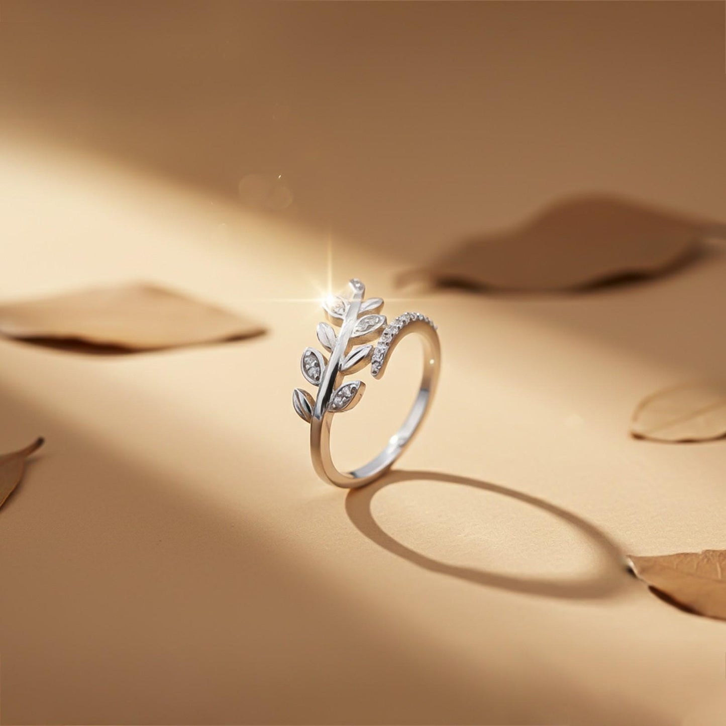 Silver Zircon Leaf Ring