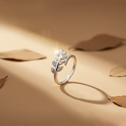 Silver Zircon Leaf Ring