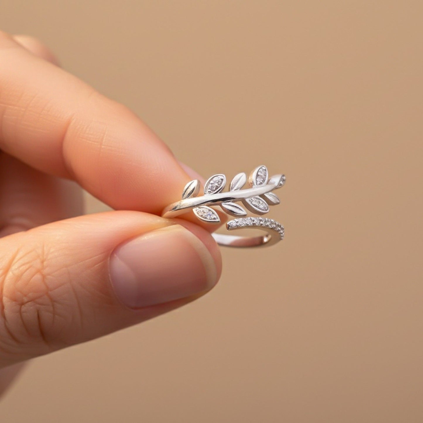 Silver Zircon Leaf Ring