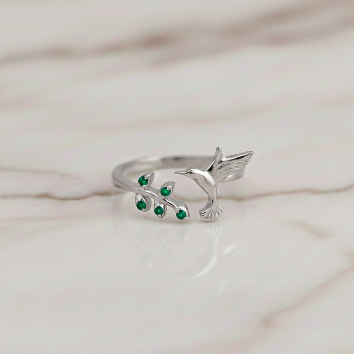 Silver Emerald Bird Ring For Women