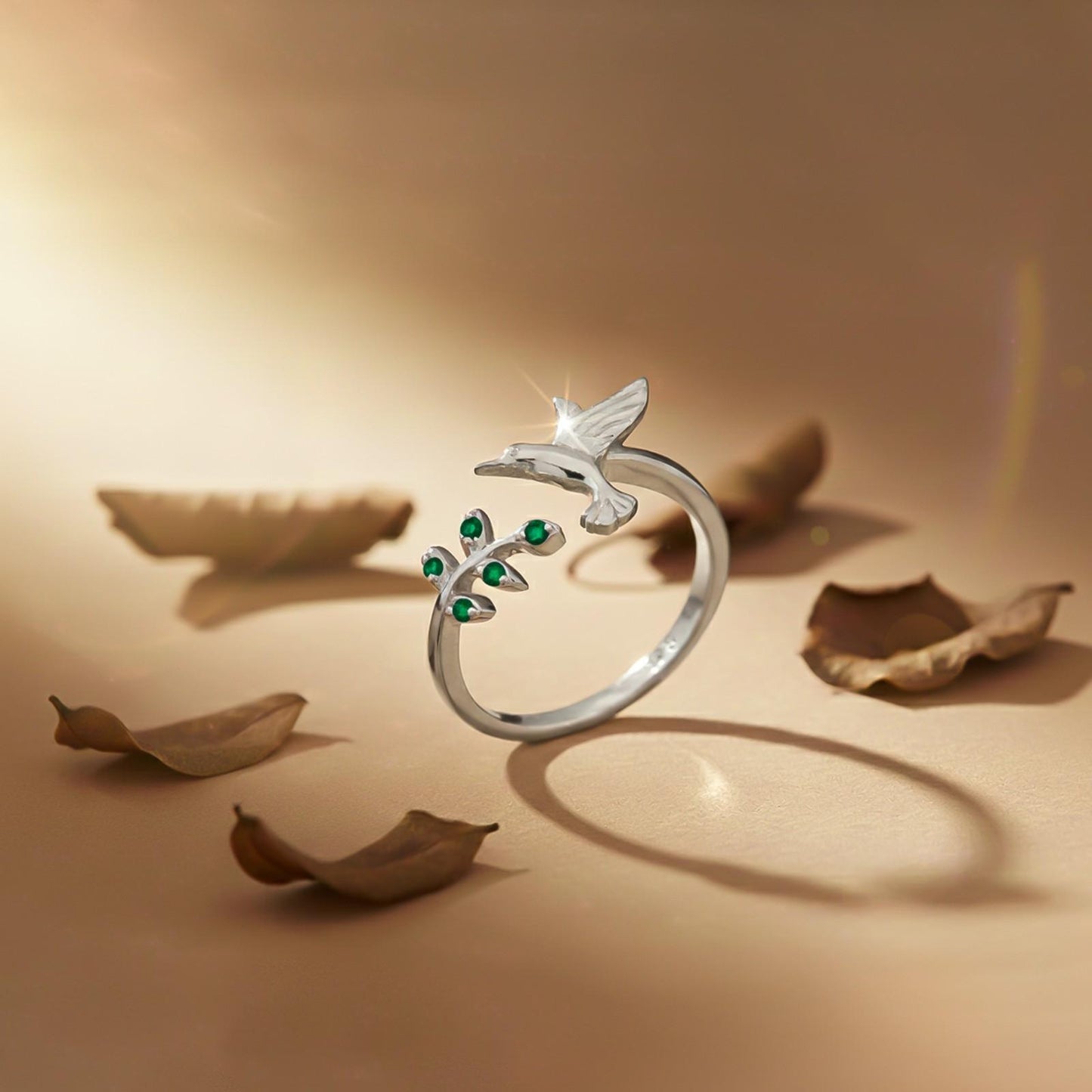 Silver Emerald Bird Ring For Women
