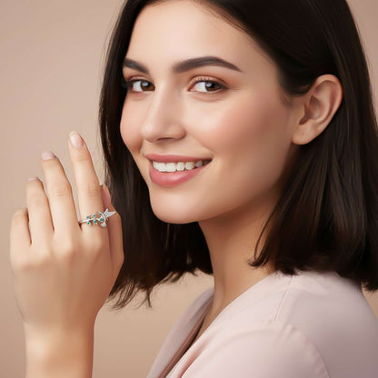 Silver Emerald Bird Ring For Women