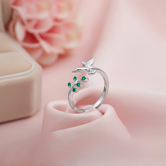 Silver Emerald Bird Ring For Women
