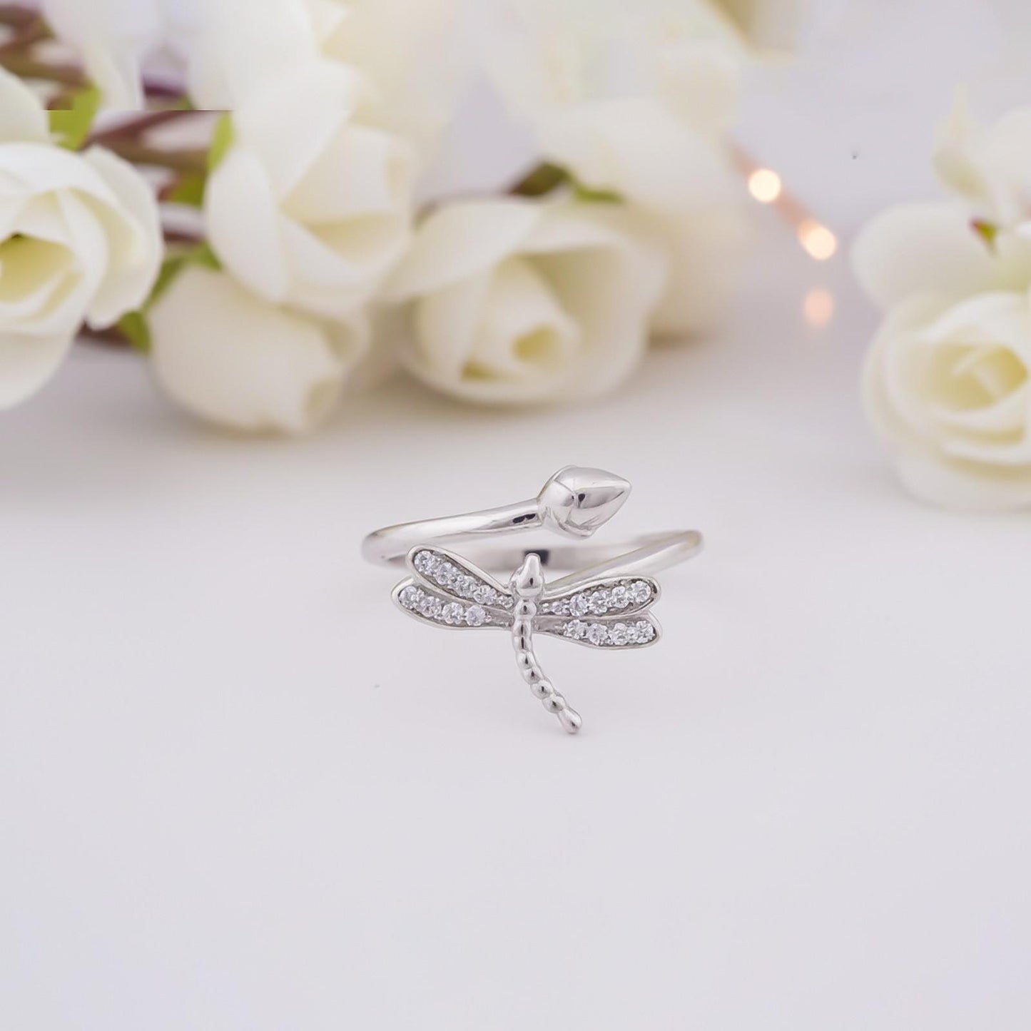 Silver Dashing Dragonfly Ring