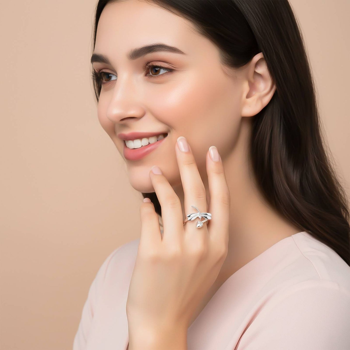 Silver Dashing Dragonfly Ring
