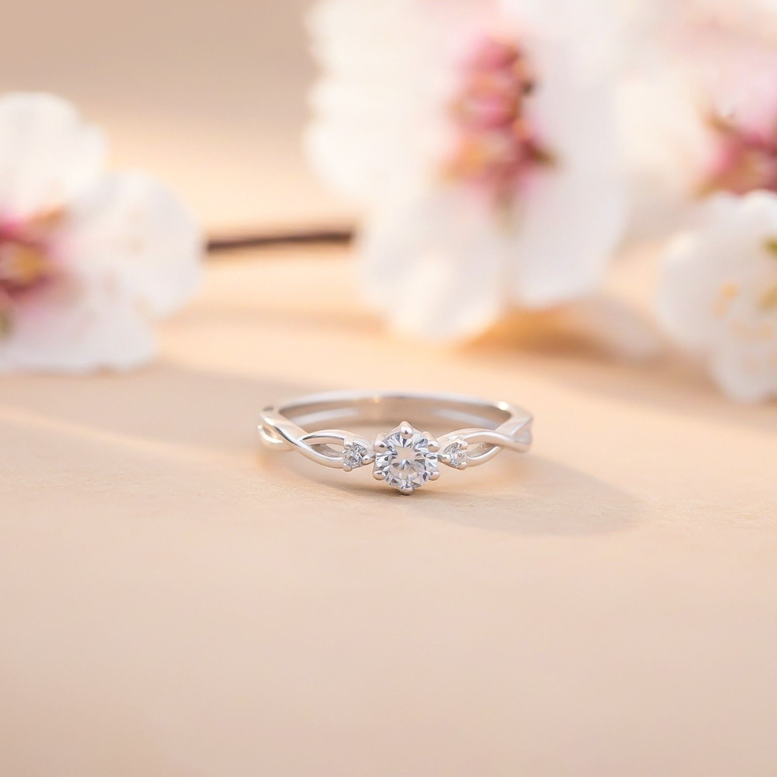 Silver Solitaire Three Stone Ring