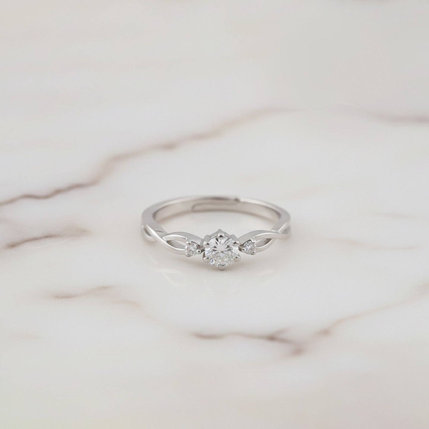 Silver Solitaire Three Stone Ring