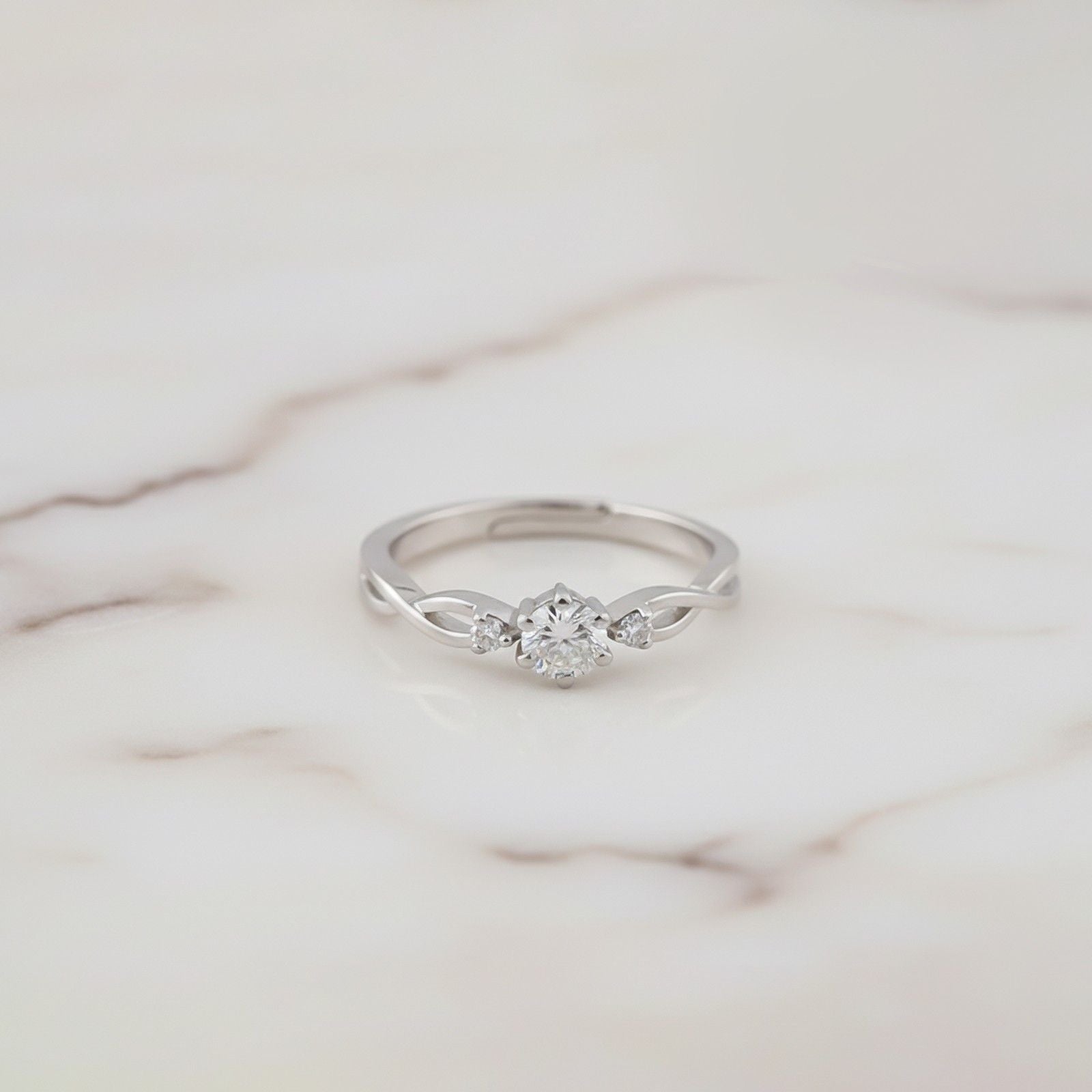 Silver Solitaire Three Stone Ring