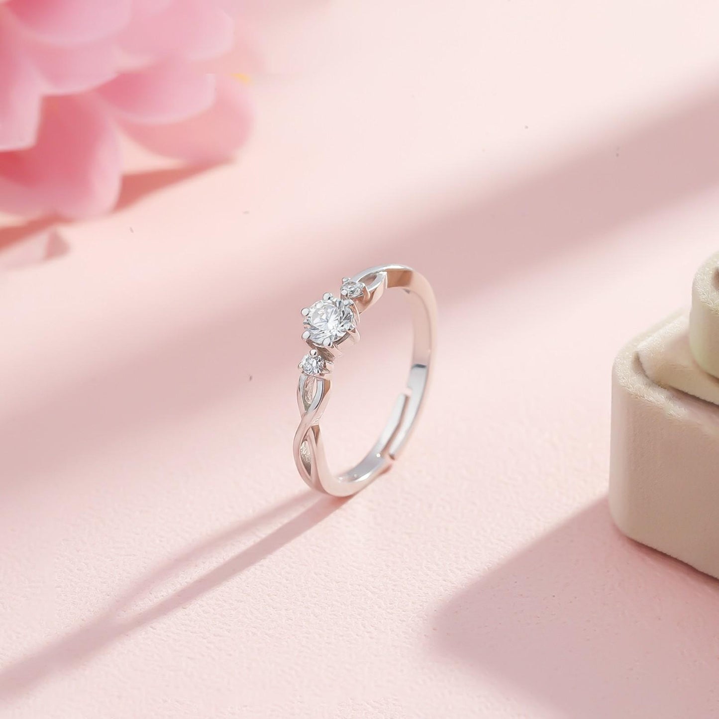 Silver Solitaire Three Stone Ring