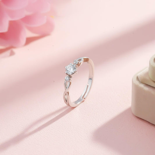 Silver Solitaire Three Stone Ring