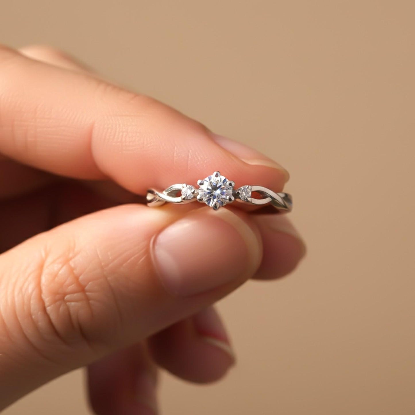 Silver Solitaire Three Stone Ring
