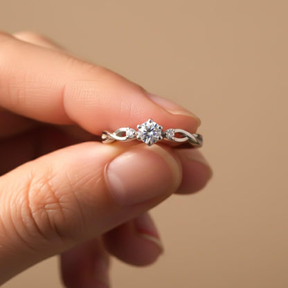 Silver Solitaire Three Stone Ring
