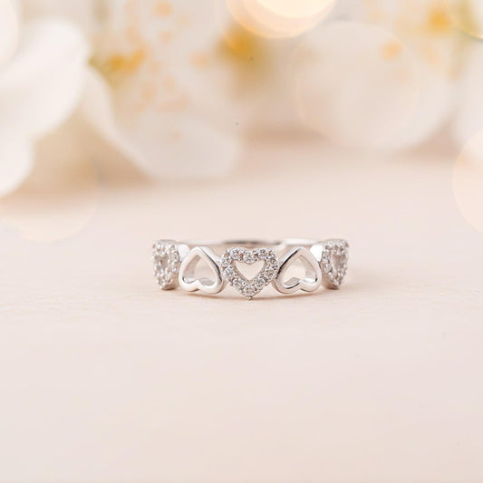 Silver Heart Eternity Band Ring