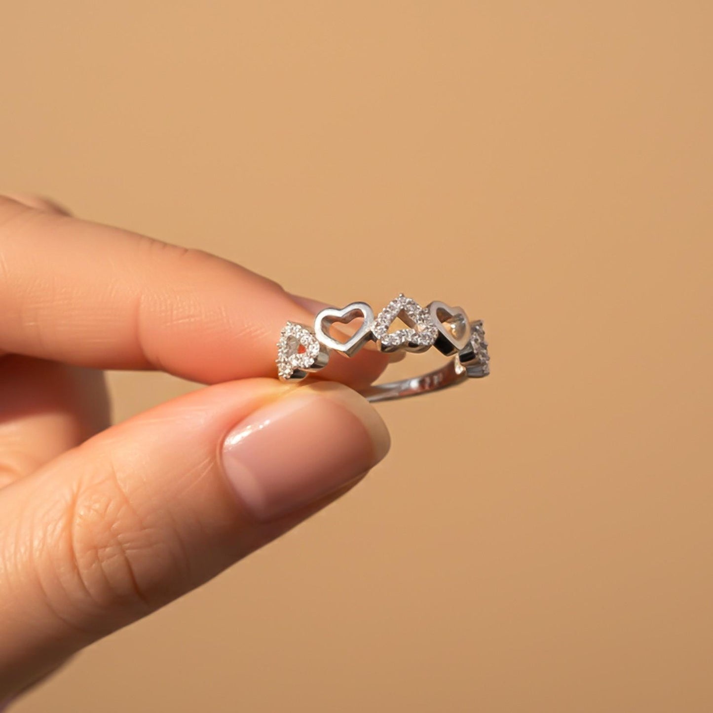 Silver Heart Eternity Band Ring