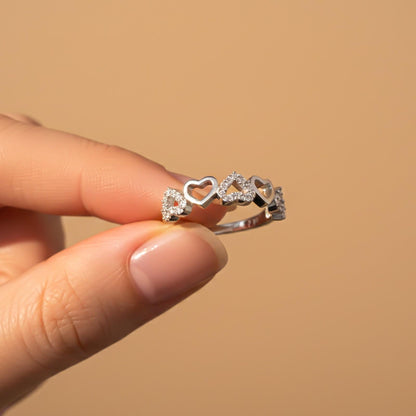 Silver Heart Eternity Band Ring