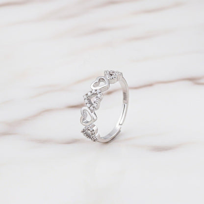 Silver Heart Eternity Band Ring