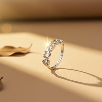 Silver Heart Eternity Band Ring