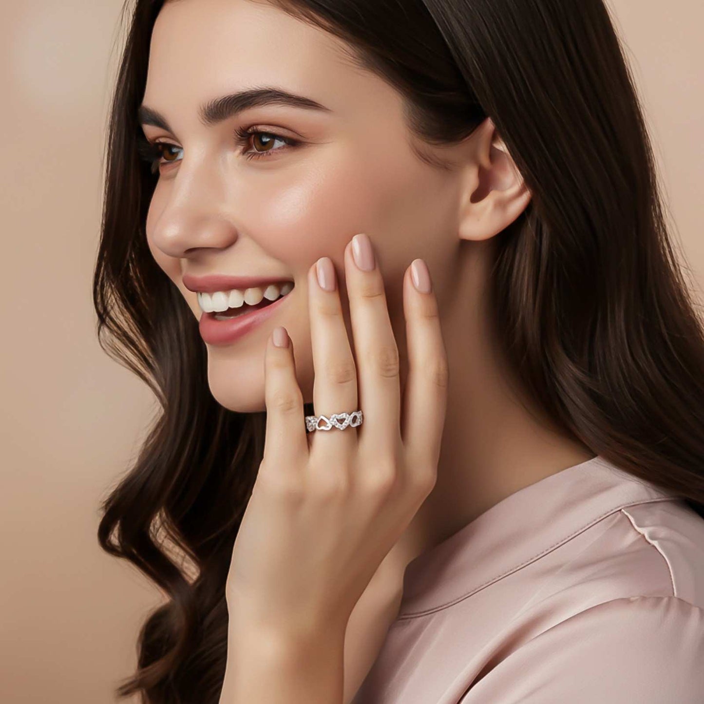 Silver Heart Eternity Band Ring