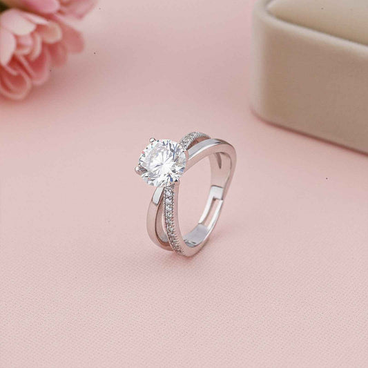 Silver Twisted Band Solitaire Ring