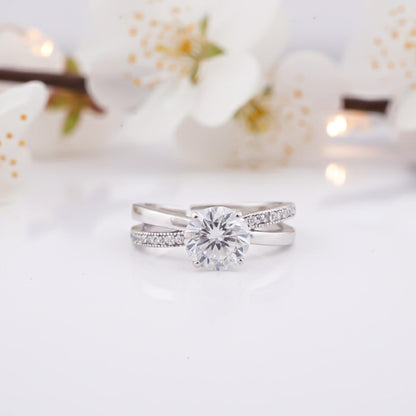 Silver Twisted Band Solitaire Ring