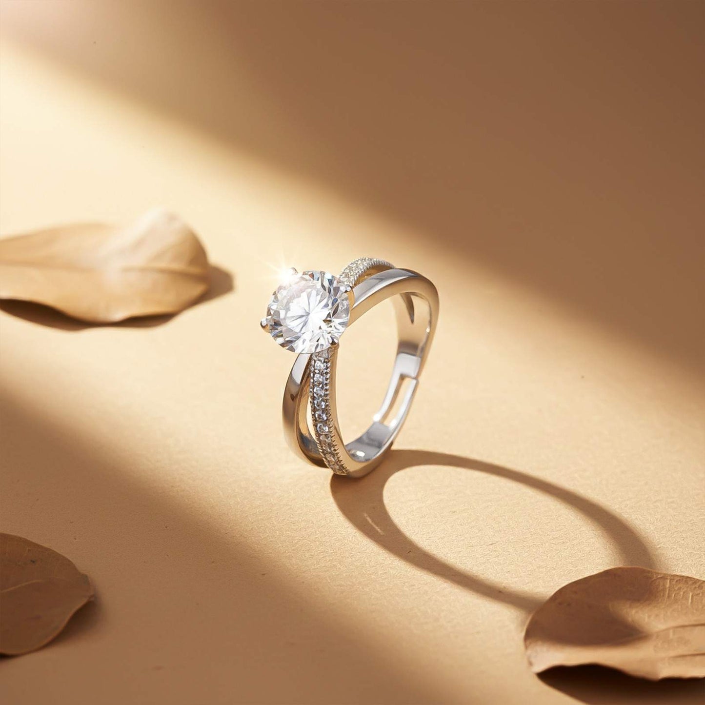 Silver Twisted Band Solitaire Ring