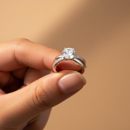 Silver Twisted Band Solitaire Ring