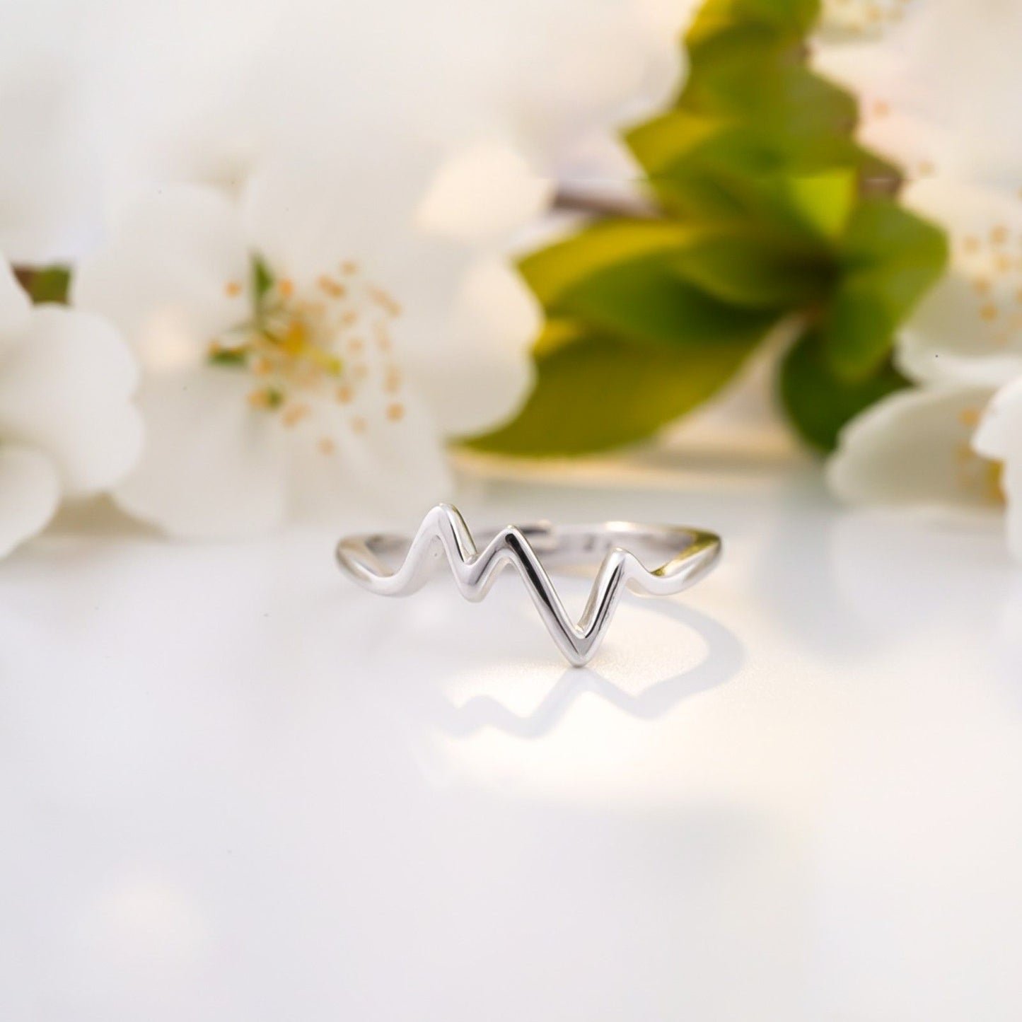 Silver Zircon Heartbeat Ring
