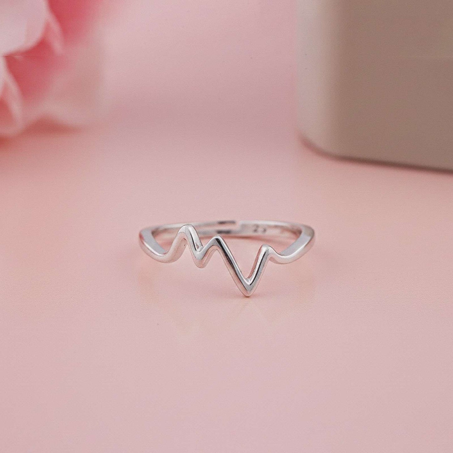 Silver Zircon Heartbeat Ring