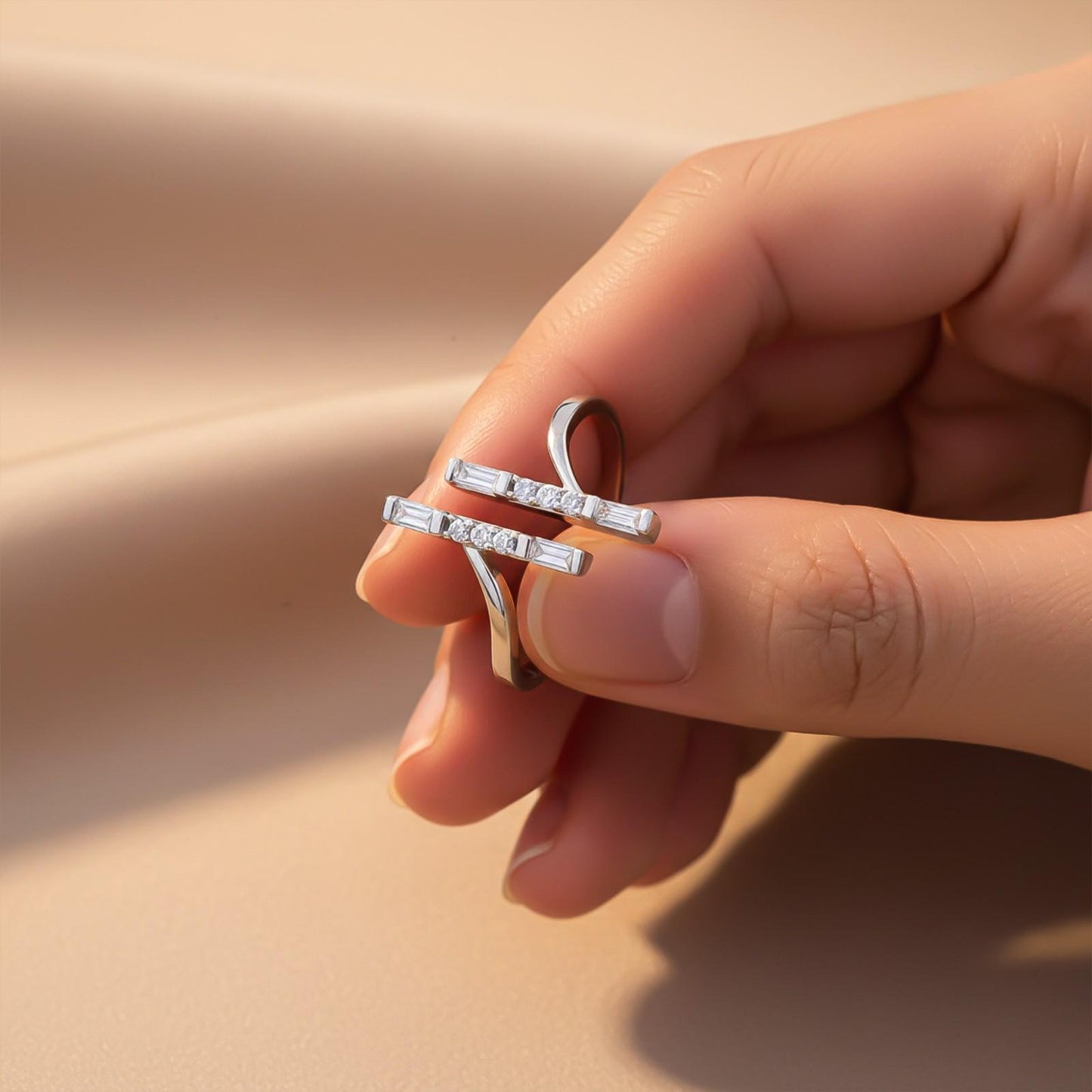 Silver Zircon Double Bar Ring