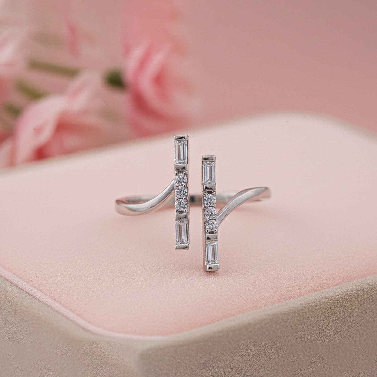 Silver Zircon Double Bar Ring