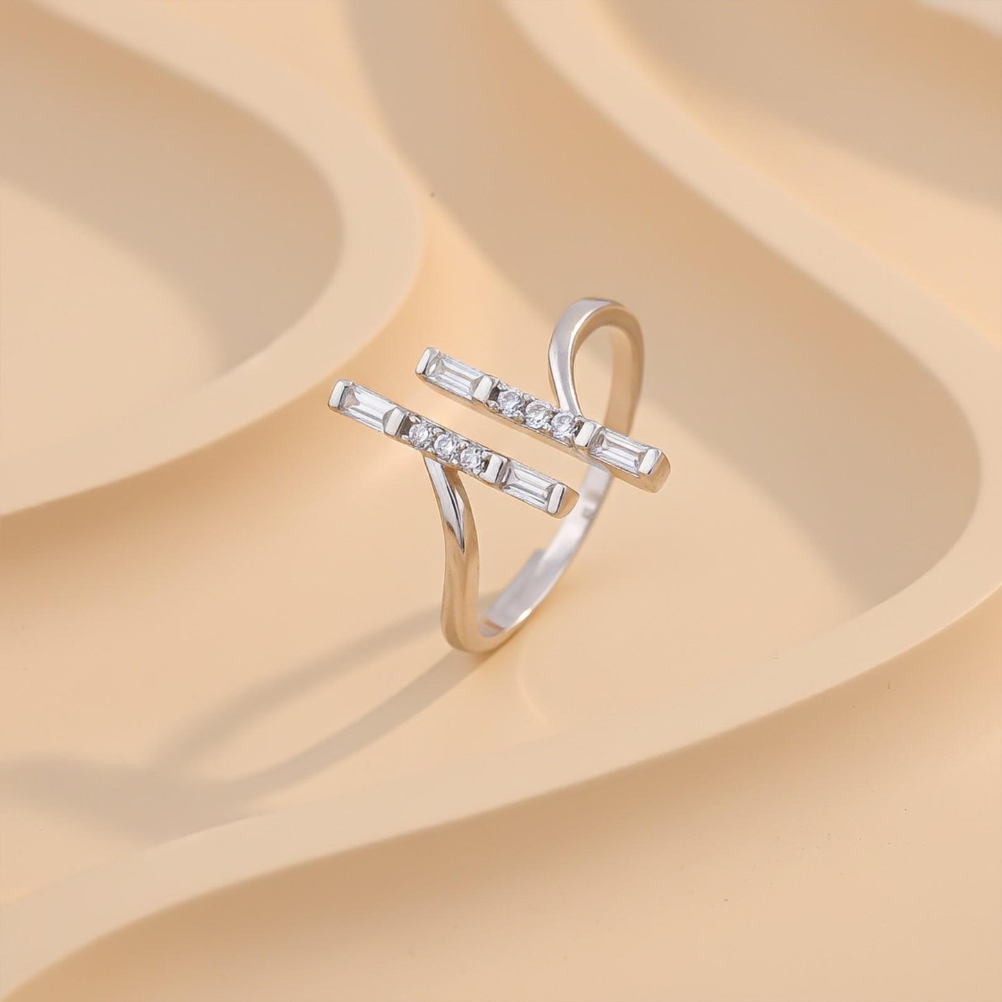 Silver Zircon Double Bar Ring