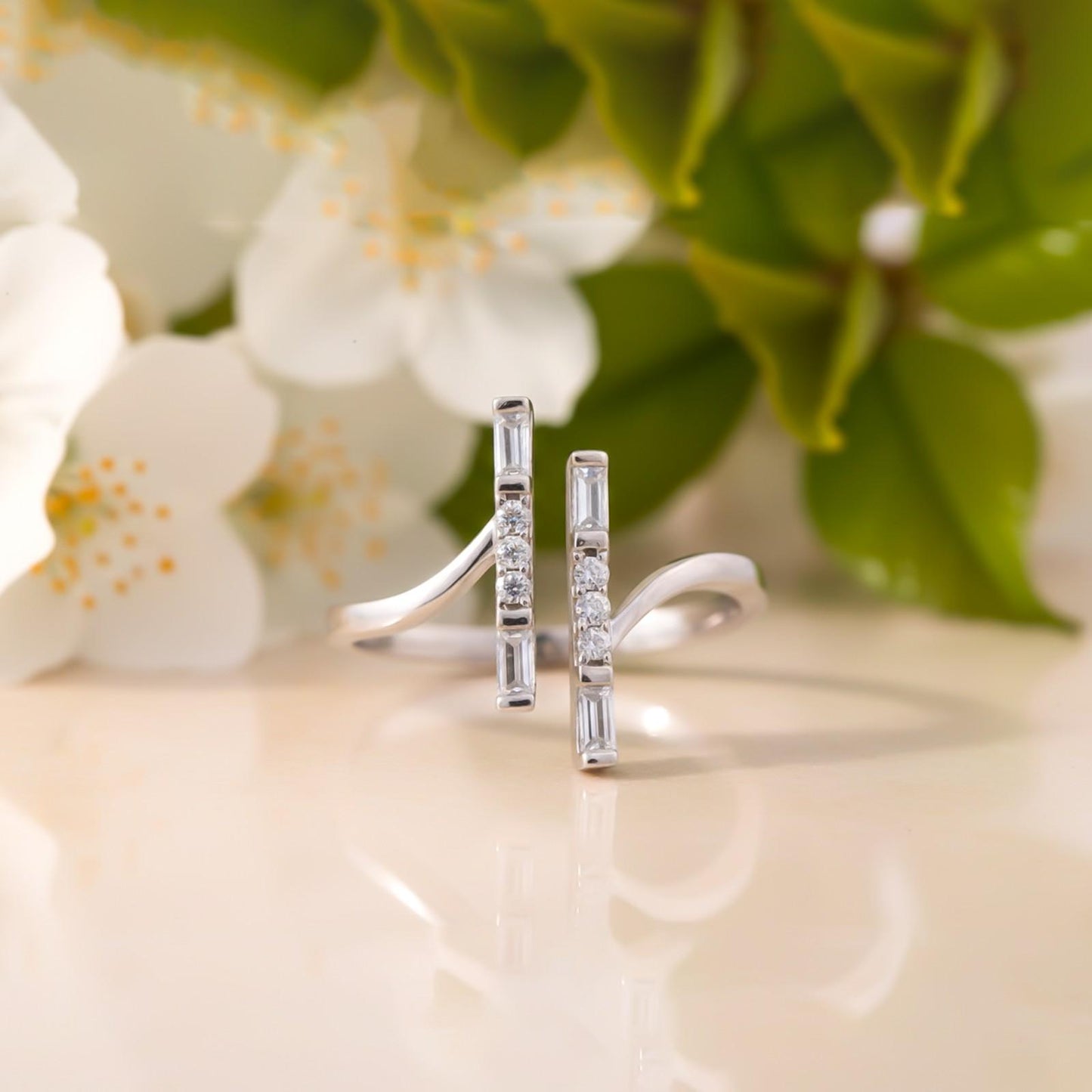 Silver Zircon Double Bar Ring