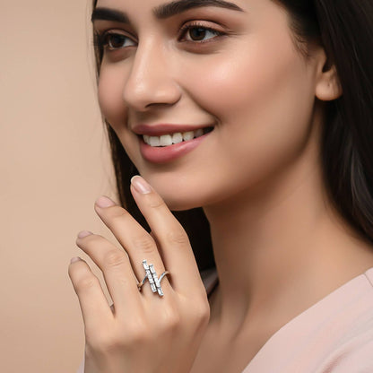 Silver Zircon Double Bar Ring