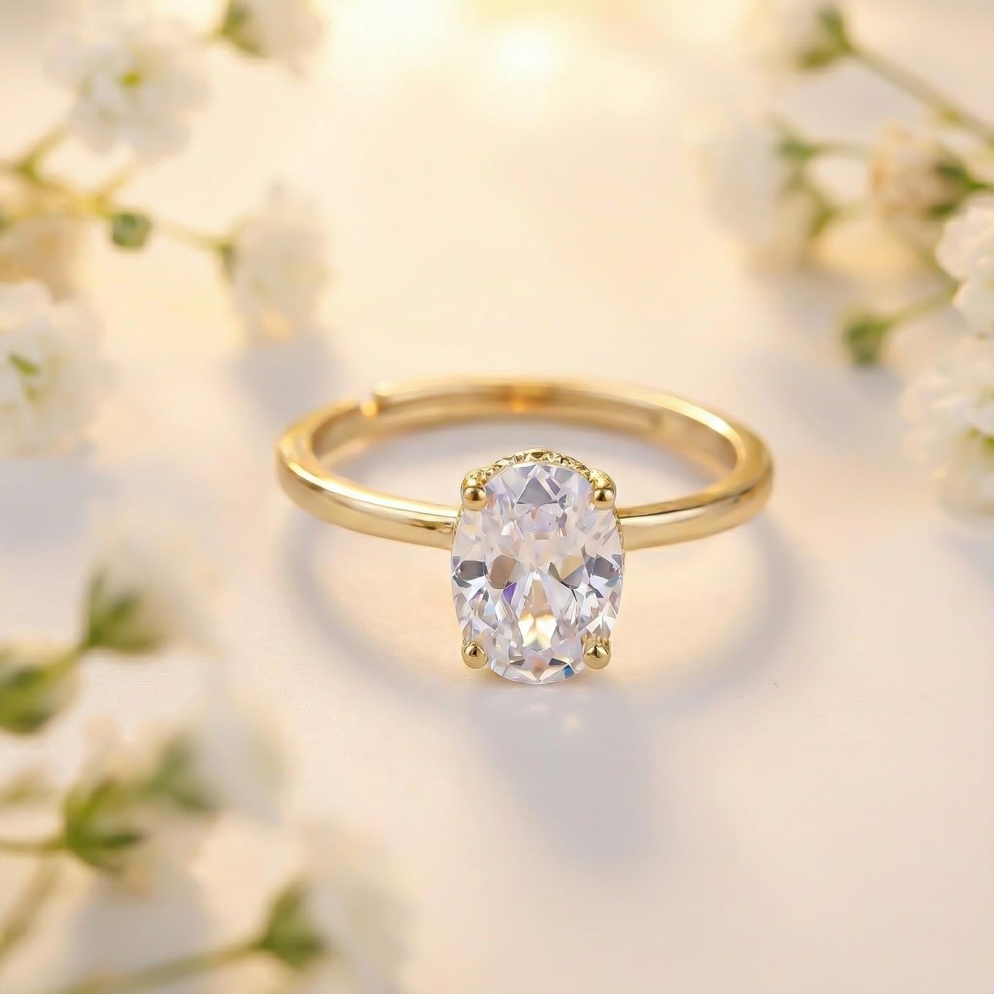 Golden Oval Solitaire Engagement Ring