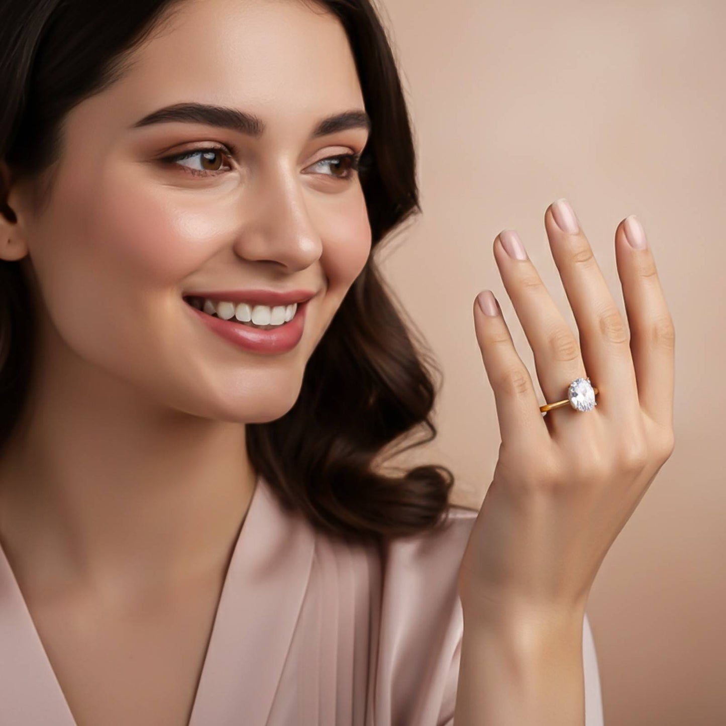 Golden Oval Solitaire Engagement Ring