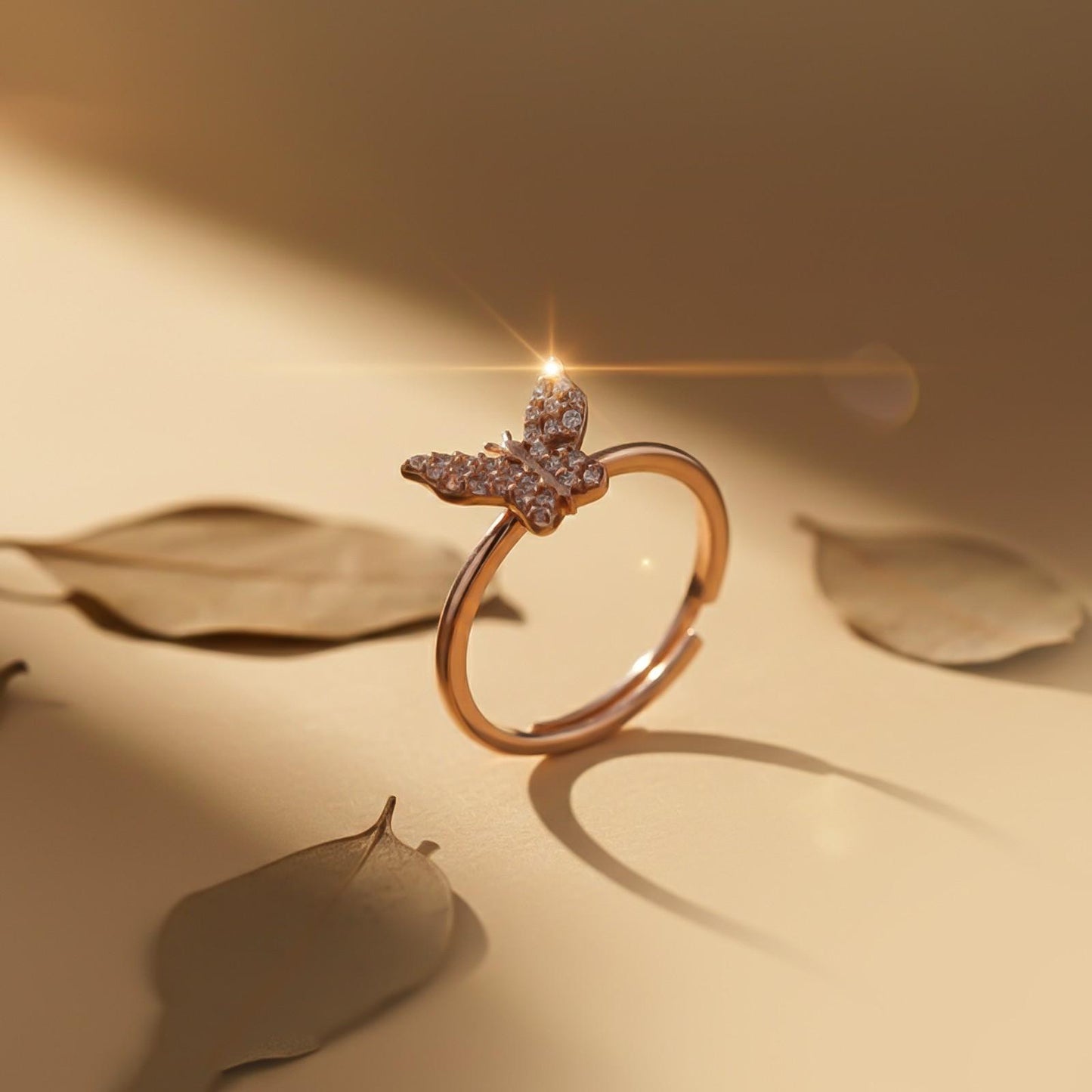 Rose Gold Glimmer Butterfly Ring
